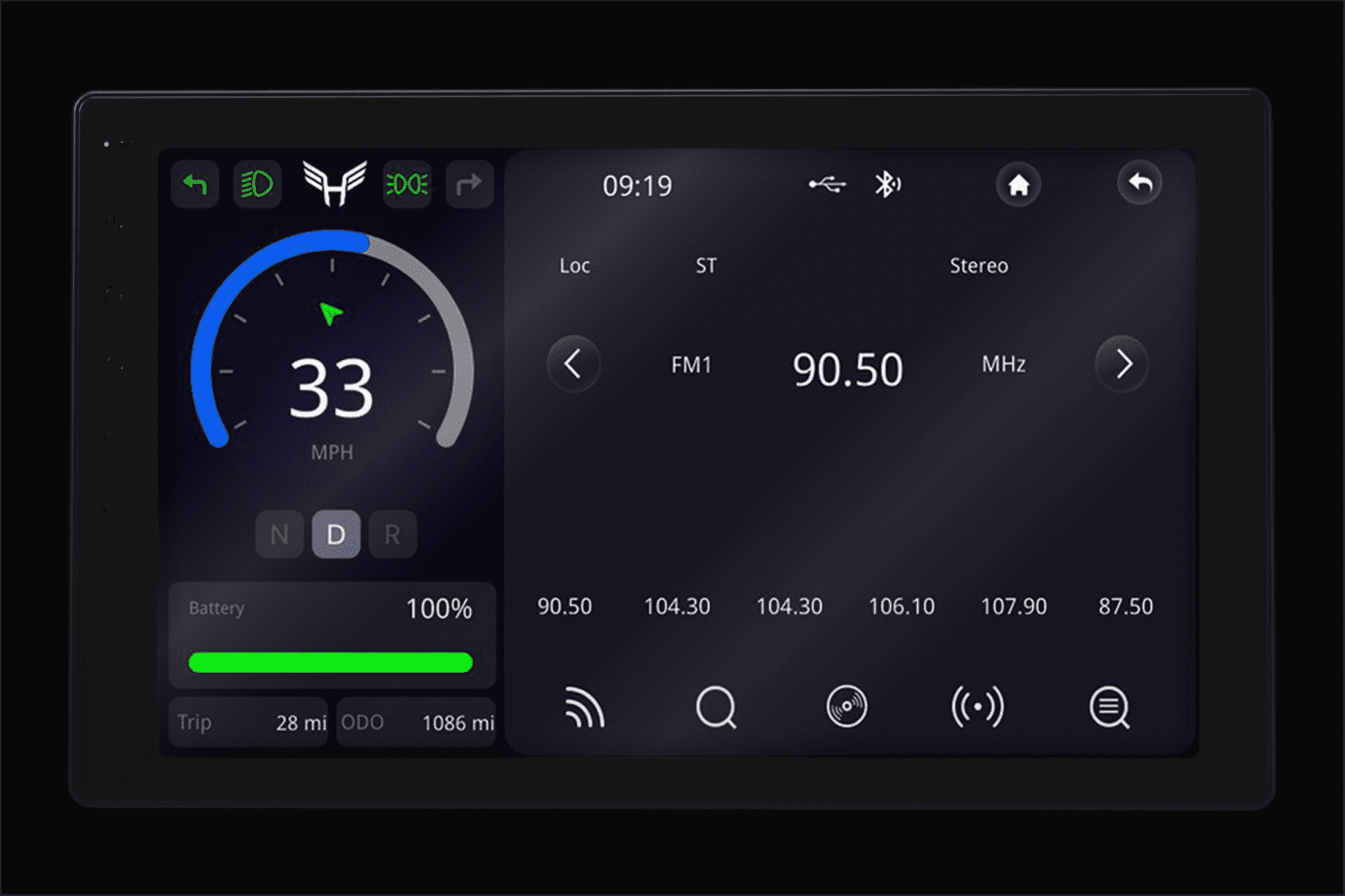 Keogram Display showing the dashboard alongside the FM radio tuner