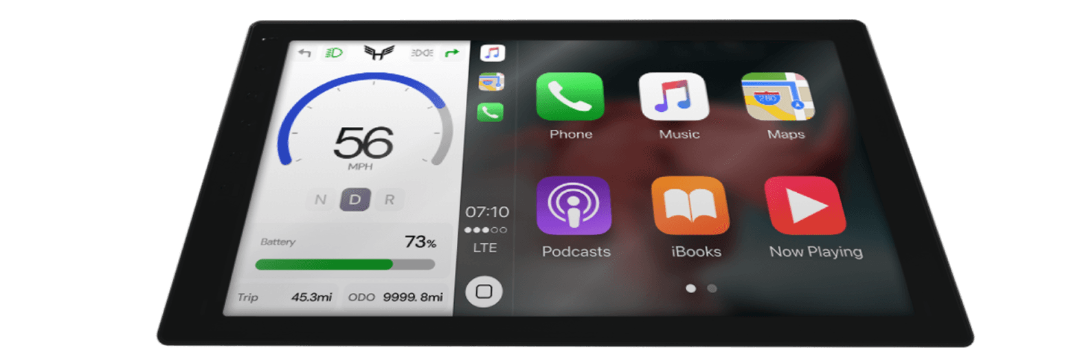 Keogram Display running a real-time dashboard alongside Apple CarPlay