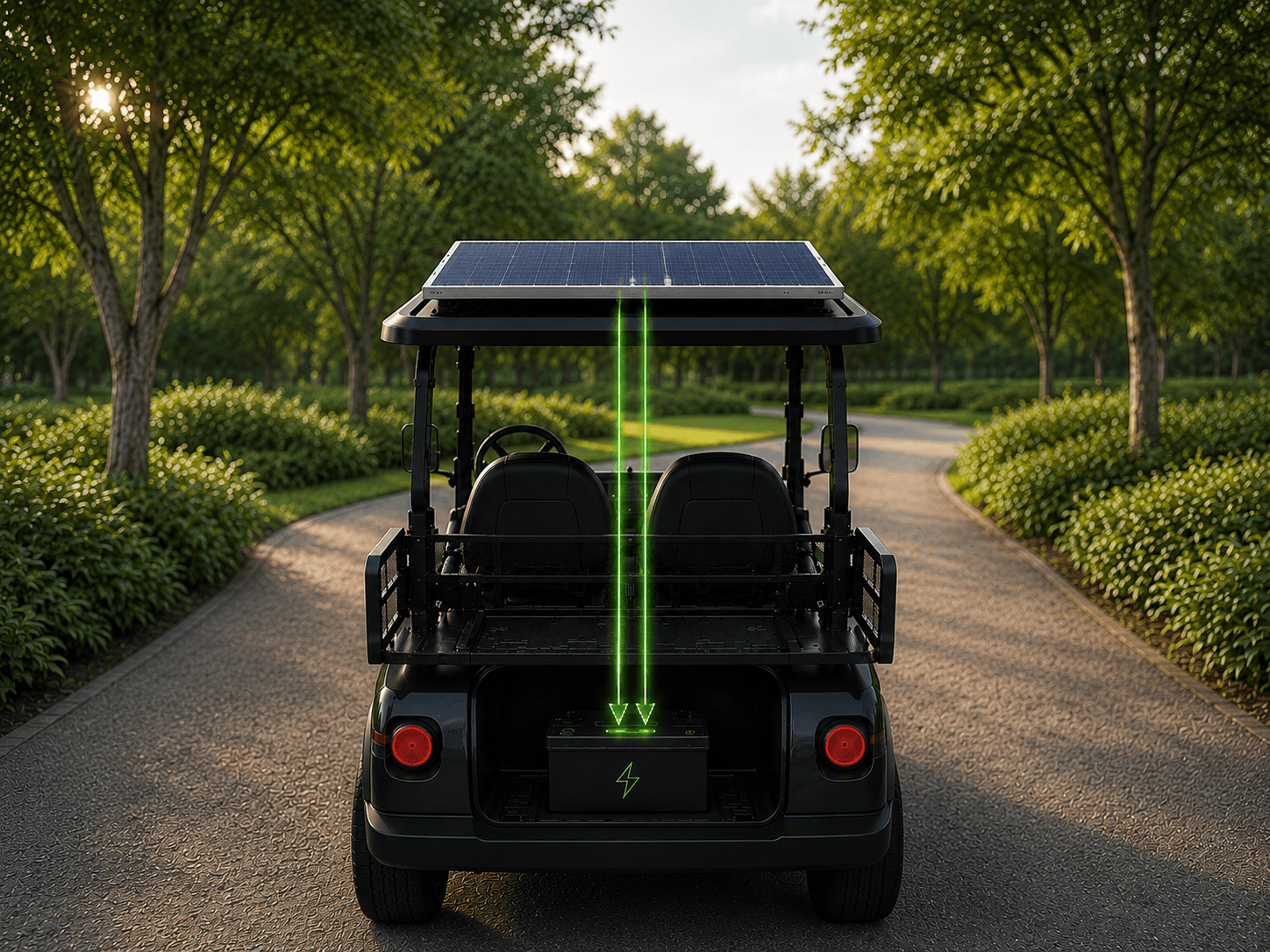 Golf cart with Keogram Solar Charger integrated on the roof